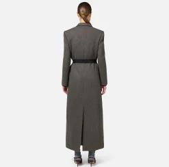 Elisabetta Franchi Coats And Jackets|Wool blend double-breasted coat with utility belt DoveGrey