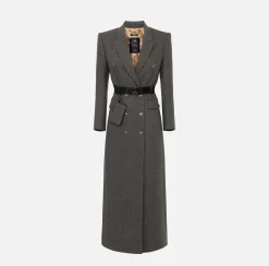 Elisabetta Franchi Coats And Jackets|Wool blend double-breasted coat with utility belt