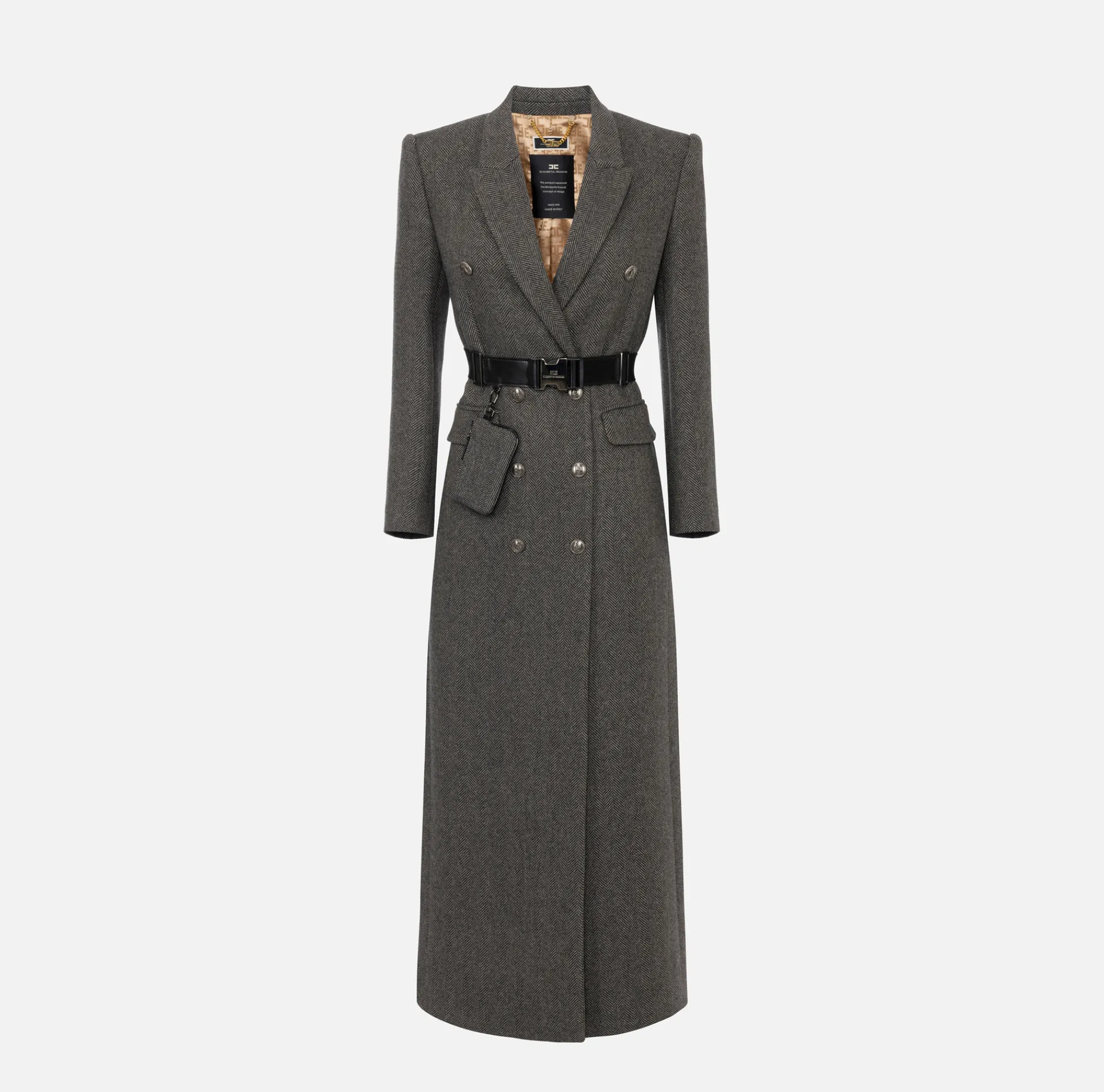 Elisabetta Franchi Coats And Jackets|Wool blend double-breasted coat with utility belt