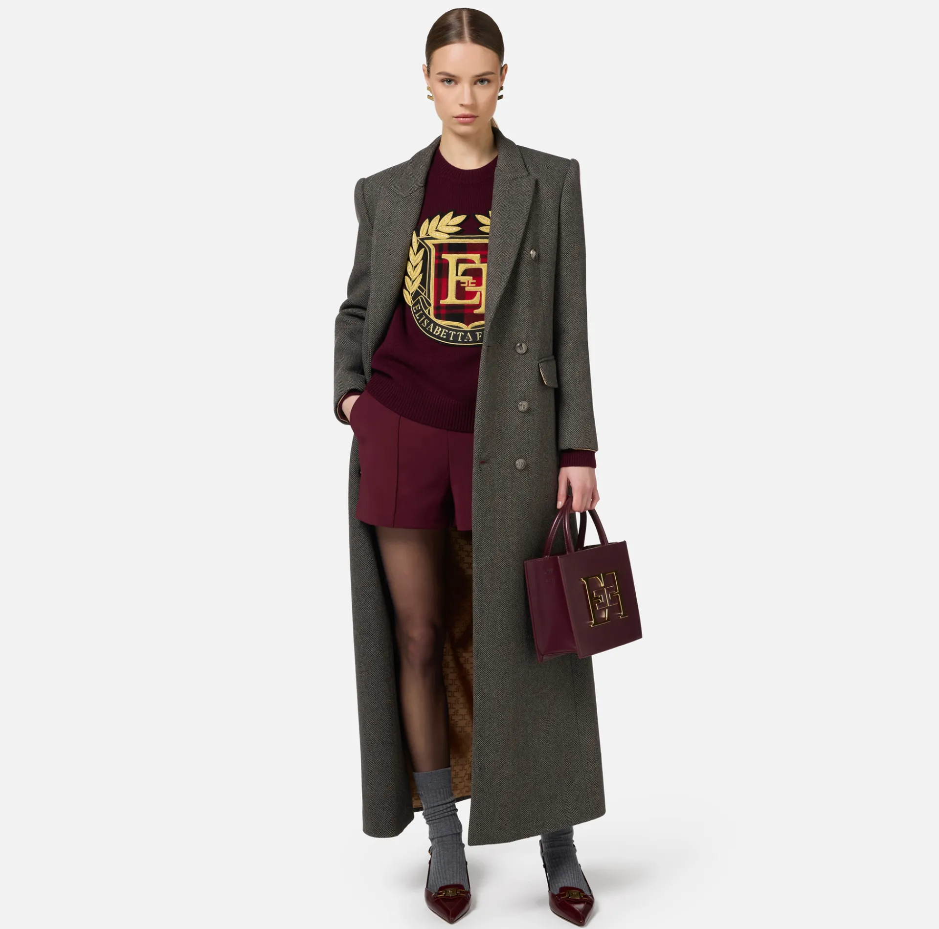 Elisabetta Franchi Coats And Jackets|Wool blend double-breasted coat with utility belt