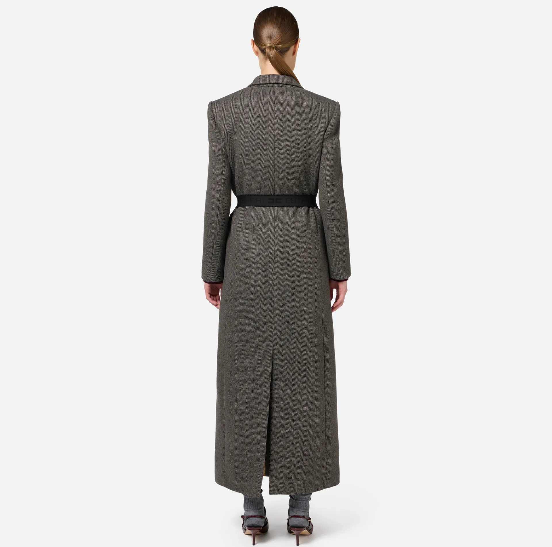 Elisabetta Franchi Coats And Jackets|Wool blend double-breasted coat with utility belt