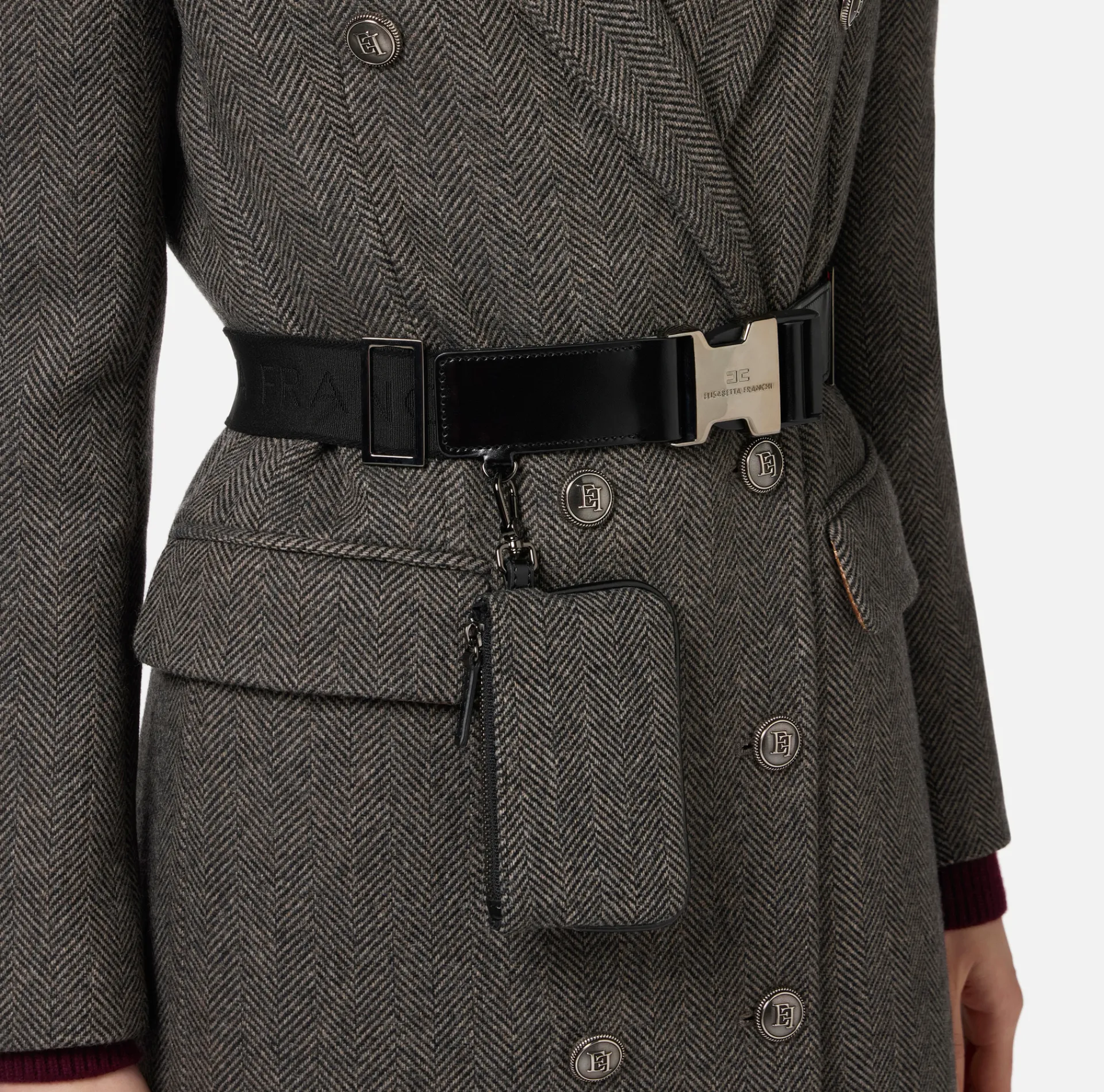 Elisabetta Franchi Coats And Jackets|Wool blend double-breasted coat with utility belt