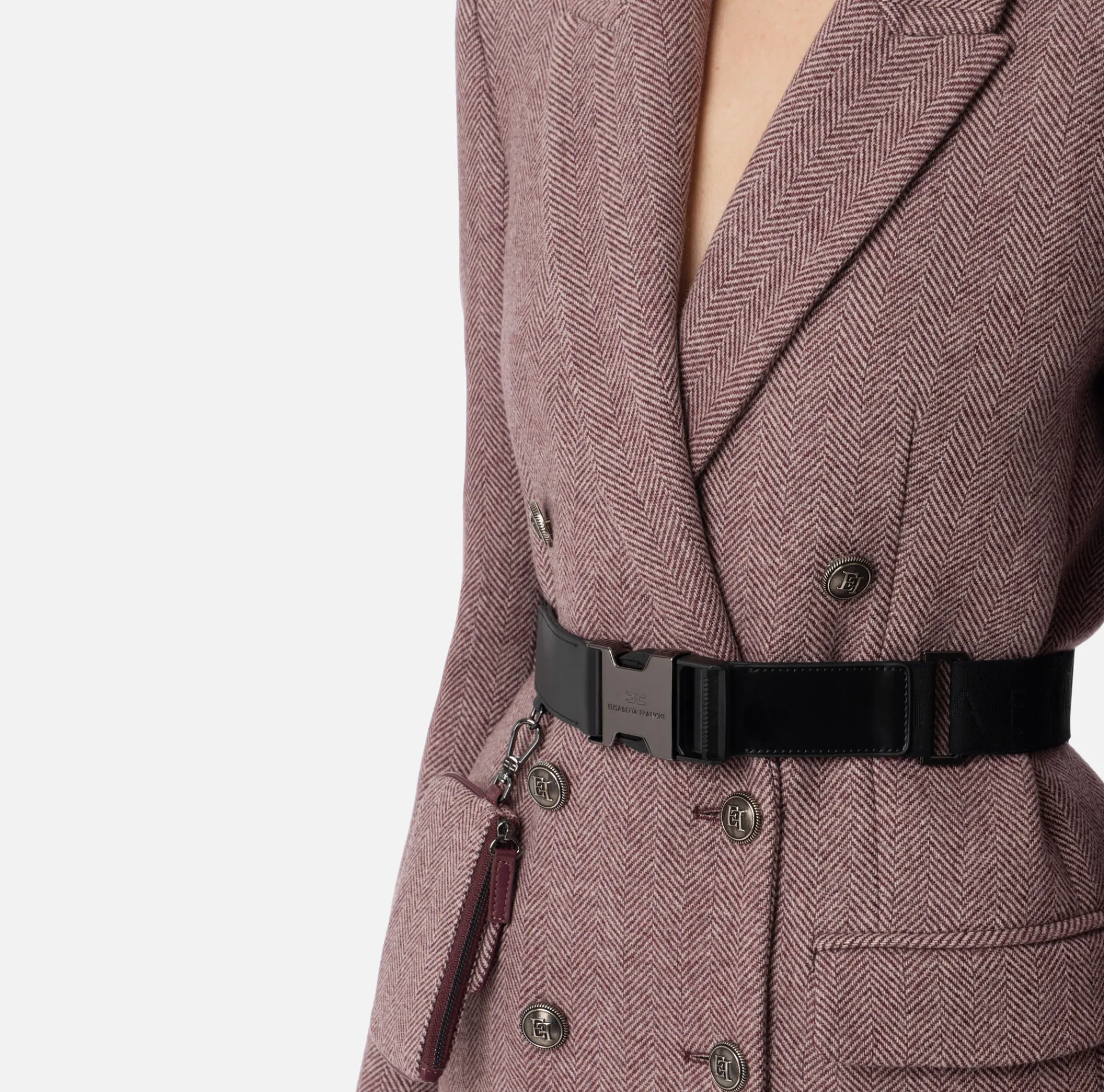 Elisabetta Franchi Coats And Jackets|Wool blend double-breasted coat with utility belt RougeNoir