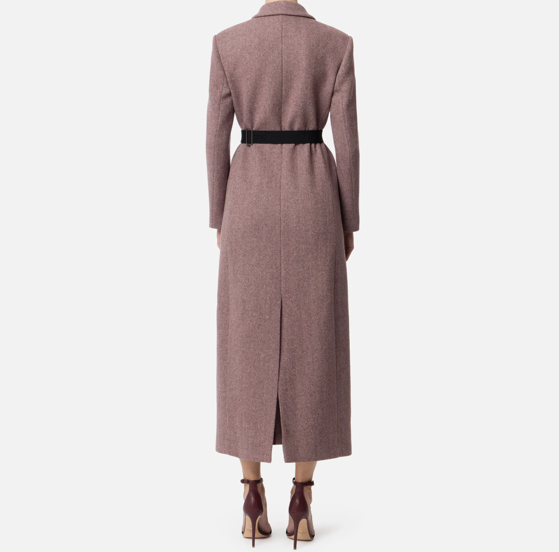 Elisabetta Franchi Coats And Jackets|Wool blend double-breasted coat with utility belt RougeNoir