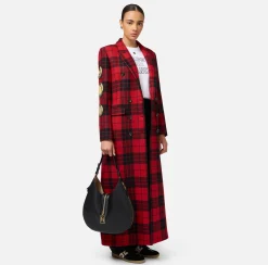 Elisabetta Franchi Coats And Jackets|Wool blend double-breasted coat with patch RedPassion/Black