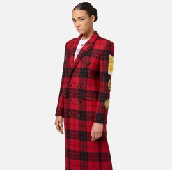 Elisabetta Franchi Coats And Jackets|Wool blend double-breasted coat with patch RedPassion/Black