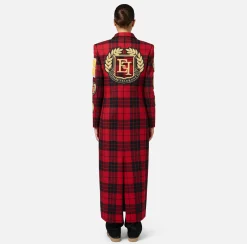 Elisabetta Franchi Coats And Jackets|Wool blend double-breasted coat with patch RedPassion/Black