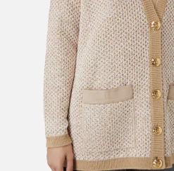 Elisabetta Franchi Knitwear And Sweatshirts|Wool cardigan with sequin thread Camel/Gold