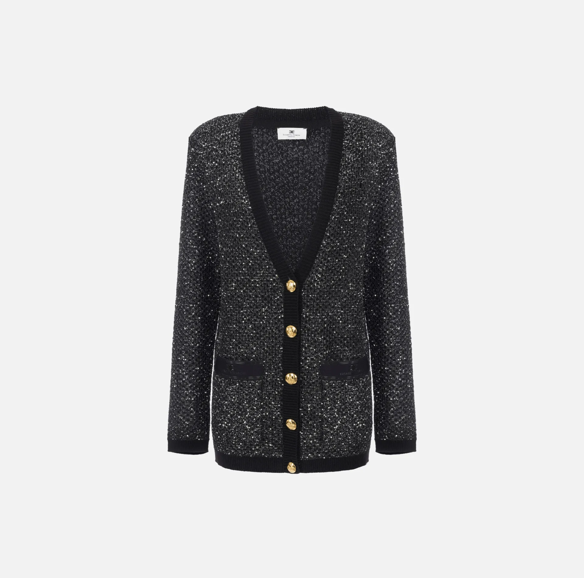 Elisabetta Franchi Knitwear And Sweatshirts|Wool cardigan with sequin thread Black/Silver