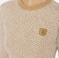 Elisabetta Franchi Knitwear And Sweatshirts|Wool cropped top with sequin thread Camel/Gold