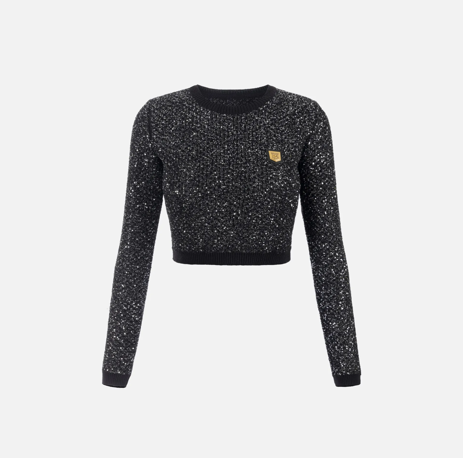 Elisabetta Franchi Knitwear And Sweatshirts|Wool cropped top with sequin thread Black/Silver