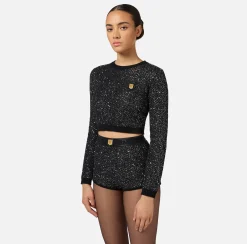 Elisabetta Franchi Knitwear And Sweatshirts|Wool cropped top with sequin thread Black/Silver