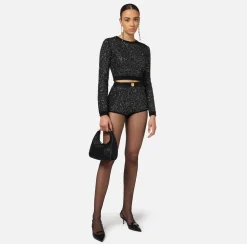 Elisabetta Franchi Knitwear And Sweatshirts|Wool cropped top with sequin thread