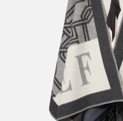 Elisabetta Franchi Coats And Jackets|Wool jacquard cape with lettering Pearl/Steel