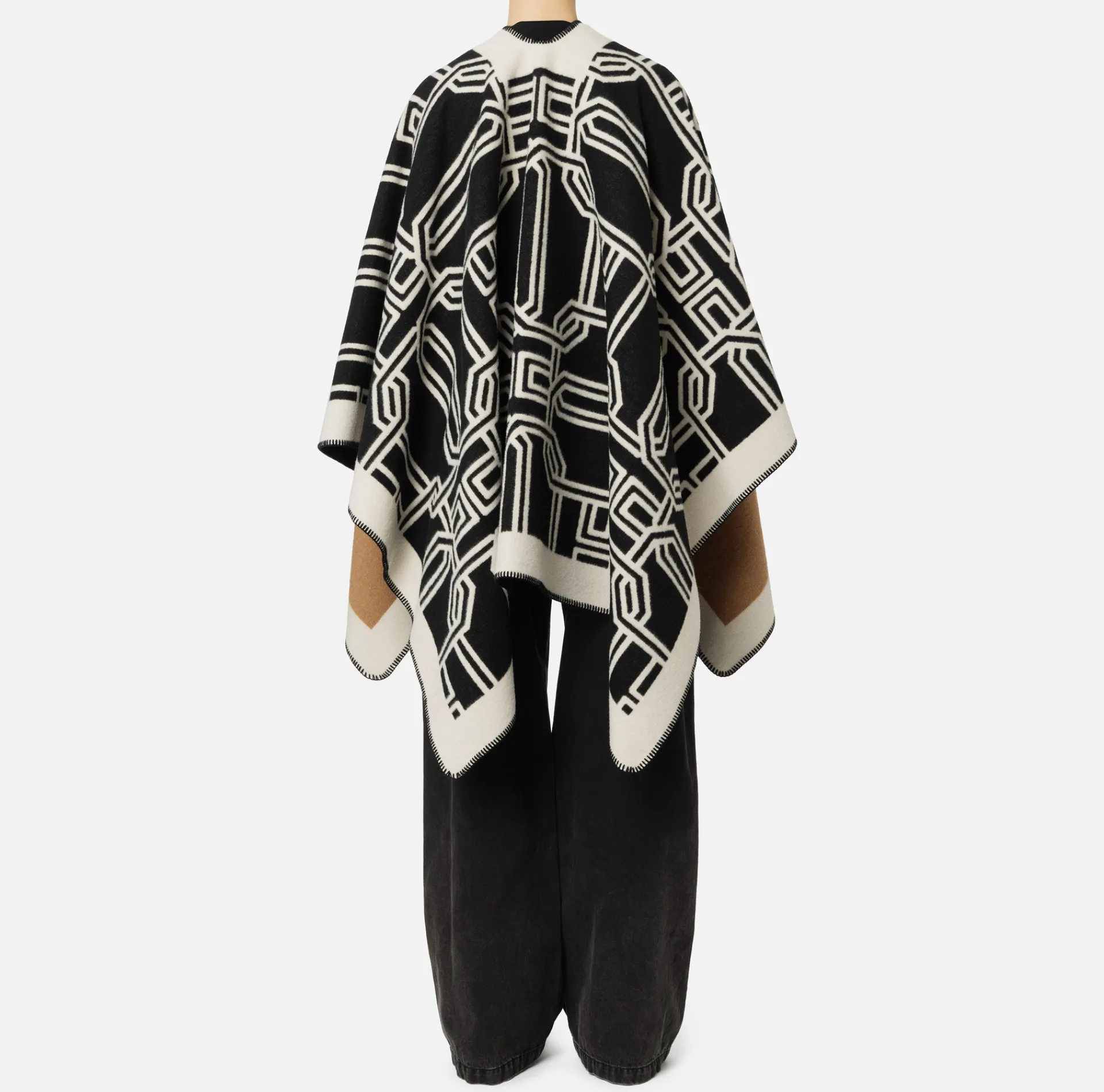 Elisabetta Franchi Coats And Jackets|Wool jacquard cape with lettering Camel/Black