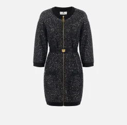 Elisabetta Franchi Mini Dresses|Knitted Dresses|Wool mini-dress with sequin thread Black/Silver