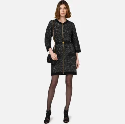 Elisabetta Franchi Mini Dresses|Knitted Dresses|Wool mini-dress with sequin thread Black/Silver