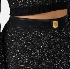 Elisabetta Franchi Trousers And Shorts|Wool shorts with sequin thread Black/Silver