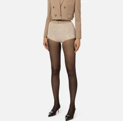 Elisabetta Franchi Trousers And Shorts|Wool shorts with sequin thread Camel/Gold