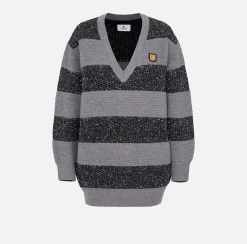 Elisabetta Franchi Mini Dresses|Knitted Dresses|Wool striped jumper with sequin thread