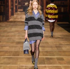 Elisabetta Franchi Mini Dresses|Knitted Dresses|Wool striped jumper with sequin thread