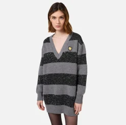 Elisabetta Franchi Mini Dresses|Knitted Dresses|Wool striped jumper with sequin thread