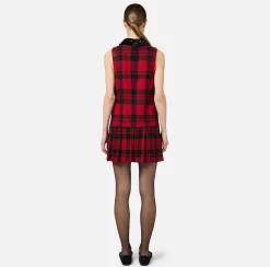 Elisabetta Franchi Mini Dresses|Dresses|Wool tartan mini-dress with embroidered patch Black/RedPassion