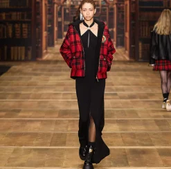 Elisabetta Franchi Coats And Jackets|Wool tartan padded jacket with hood and embroidered patch RedPassion/Black