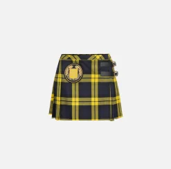 Elisabetta Franchi Skirts|Wool tartan pleated miniskirt with embroidered patch