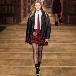 Elisabetta Franchi Skirts|Wool tartan pleated miniskirt with embroidered patch