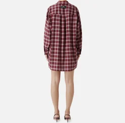 Elisabetta Franchi Mini Dresses|Dresses|Wool tartan shirt dress with embroidered patch RedPassion