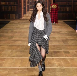 Elisabetta Franchi Mini Dresses|Dresses|Wool tartan shirt dress with embroidered patch Steel