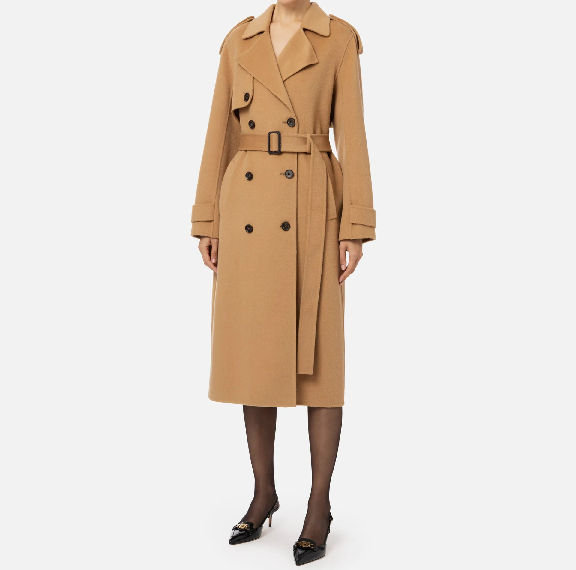 Elisabetta Franchi Coats And Jackets|Wool trench coat Camel