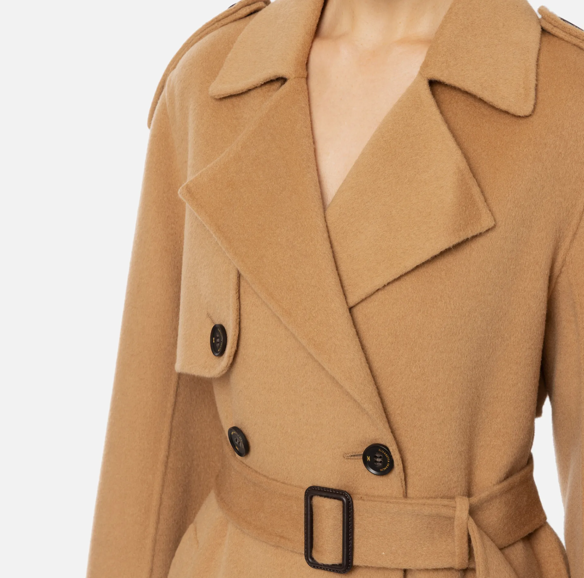 Elisabetta Franchi Coats And Jackets|Wool trench coat Camel