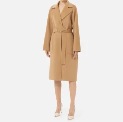 Elisabetta Franchi Coats And Jackets|Wool wrap coat Camel