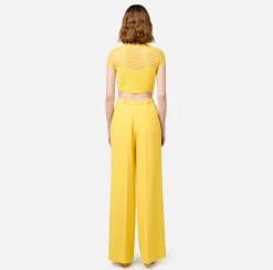 Elisabetta Franchi Trousers And Shorts|Woven crêpe straight fit trousers with logo plaque Mimosa