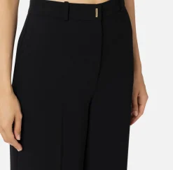 Elisabetta Franchi Trousers And Shorts|Woven crêpe straight fit trousers with logo plaque Black