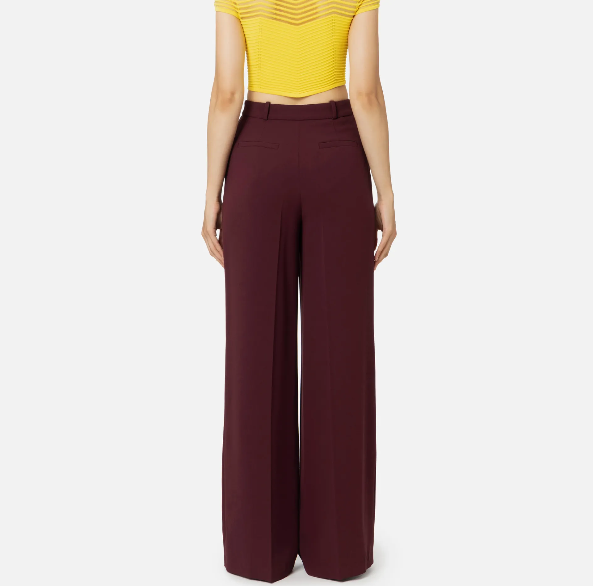 Elisabetta Franchi Trousers And Shorts|Woven crêpe straight fit trousers with logo plaque RougeNoir